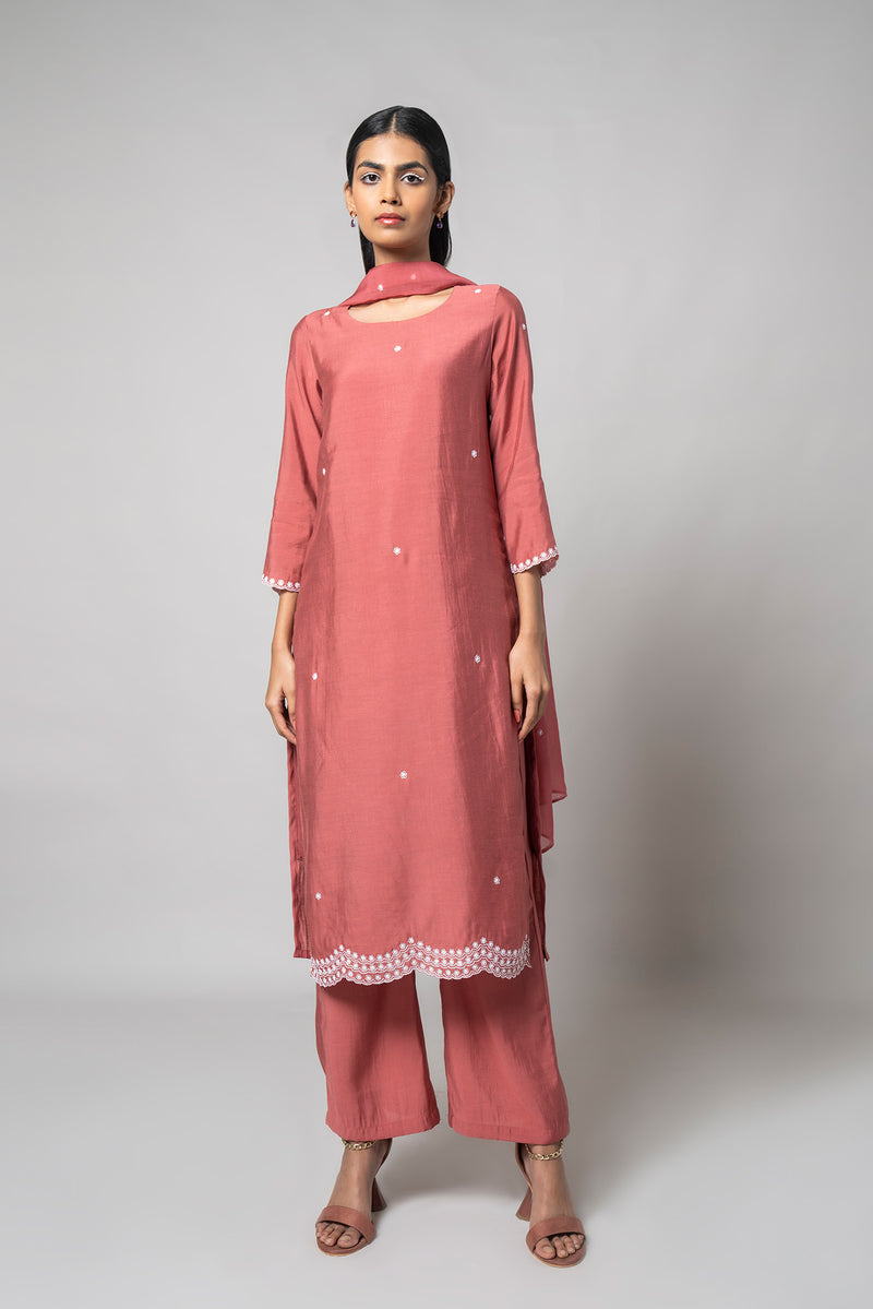 Dusty Rose Silk Kurta Set - House of Ayuda