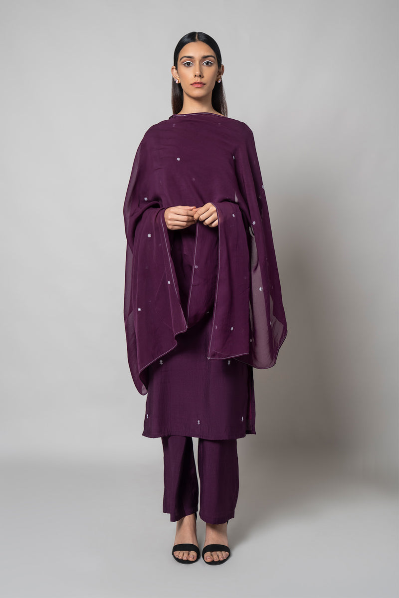 Plum Purple Silk Kurta Set - House of Ayuda