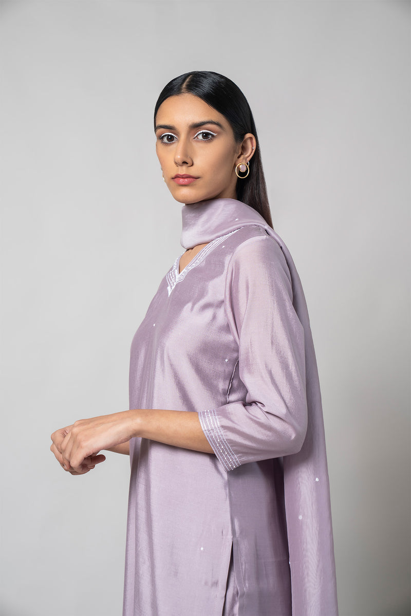 Wisteria Purple Silk Kurta Set - House of Ayuda