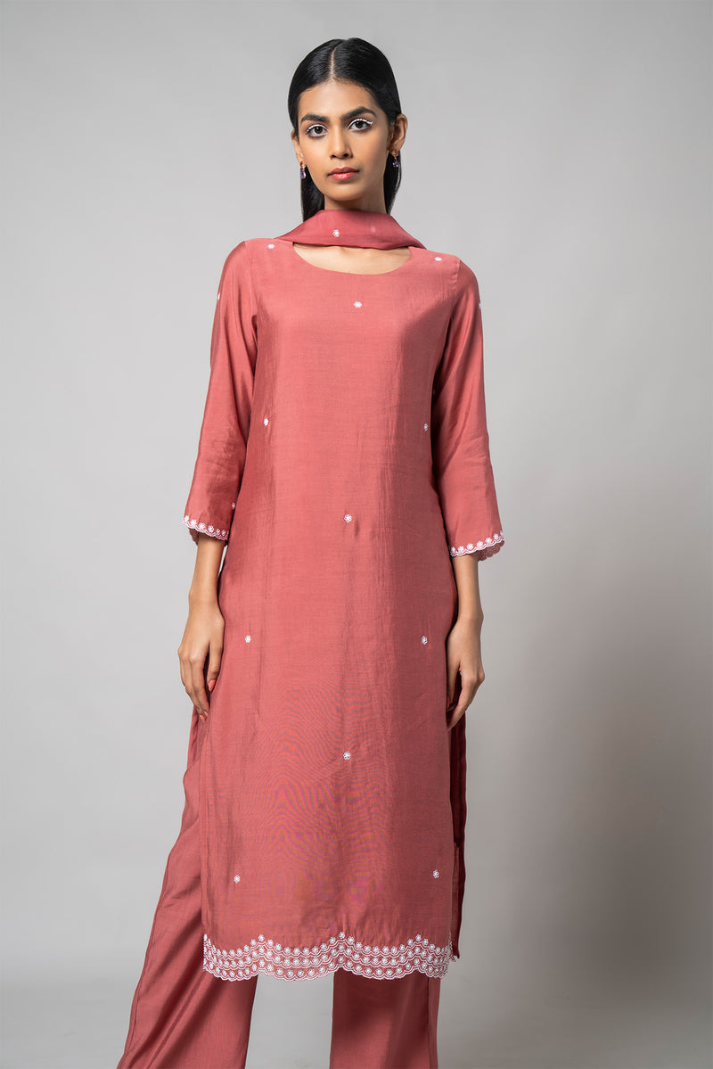 Dusty Rose Silk Kurta Set - House of Ayuda