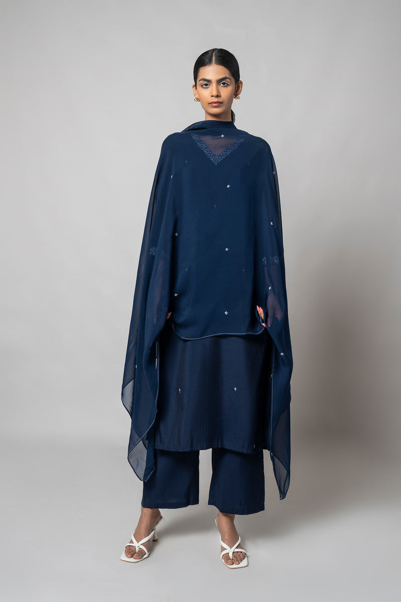 Zodiac Blue Silk Kurta Set - House of Ayuda