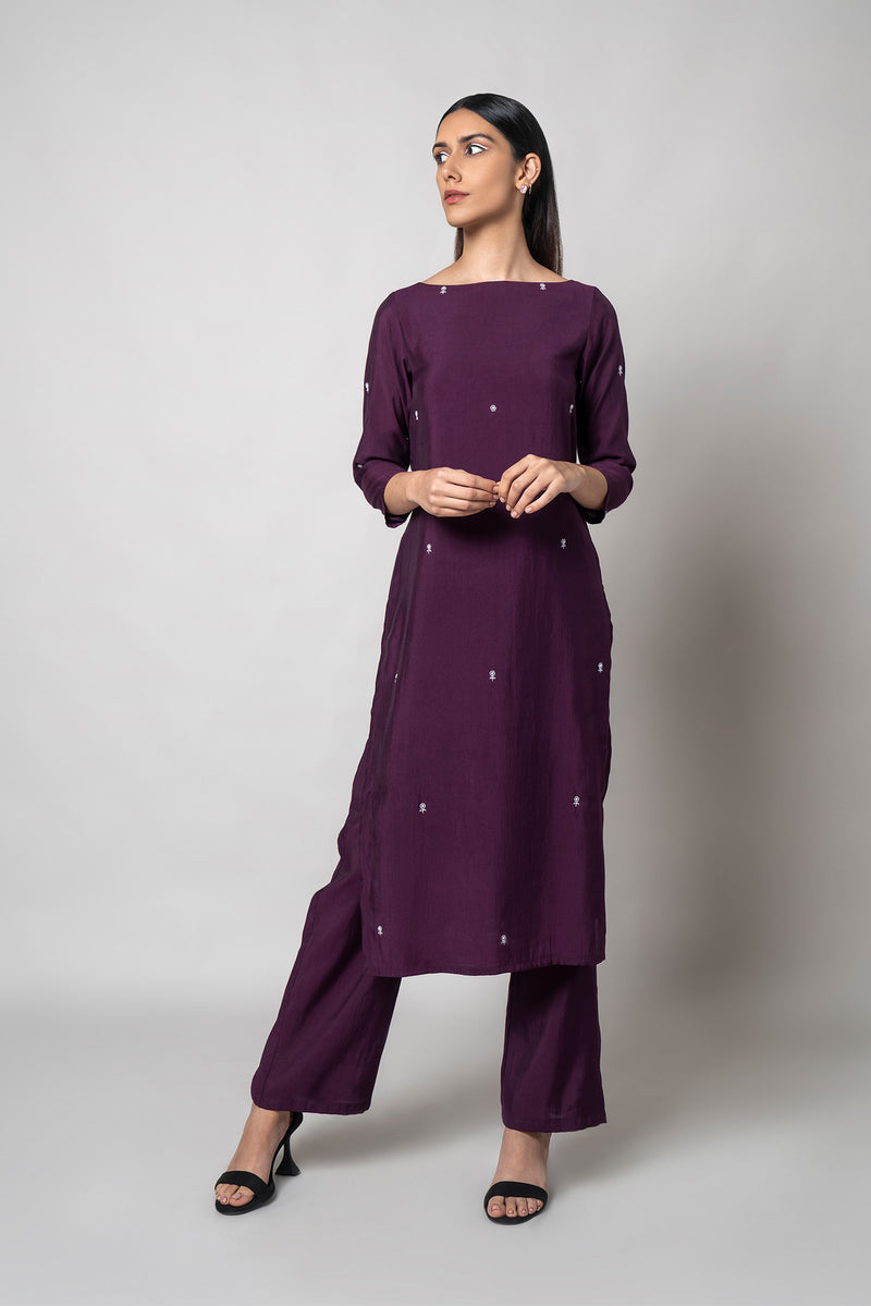 Plum Purple Silk Kurta Set - House of Ayuda