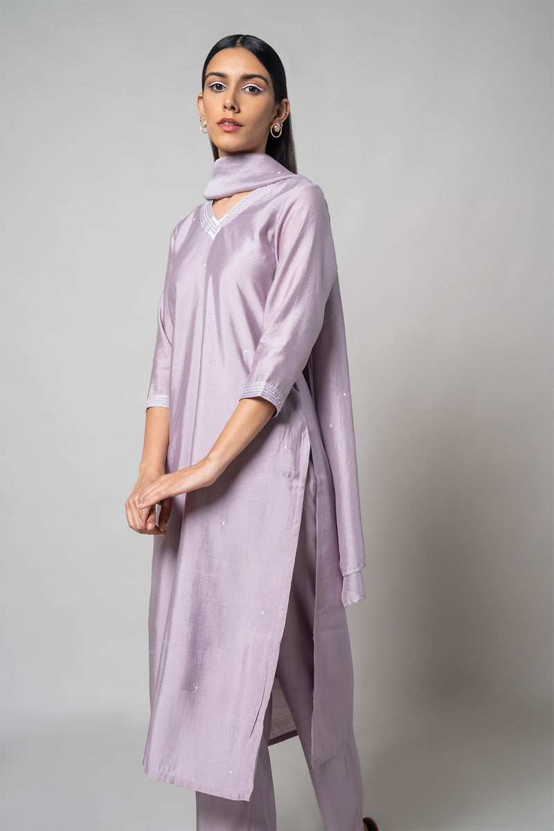 Wisteria Purple Silk Kurta Set - House of Ayuda