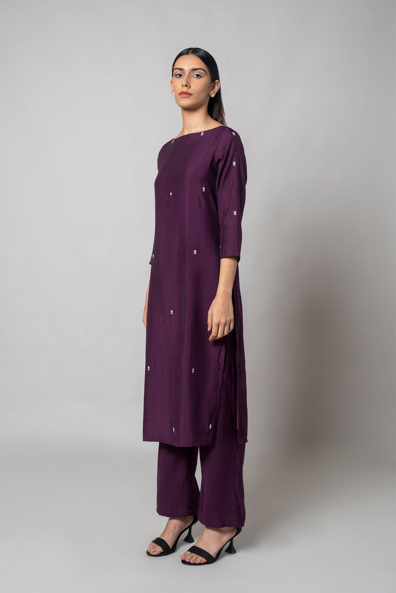 Plum Purple Silk Kurta Set - House of Ayuda