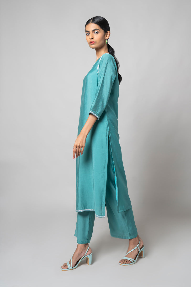 Blue Koi Silk Kurta Set - House of Ayuda