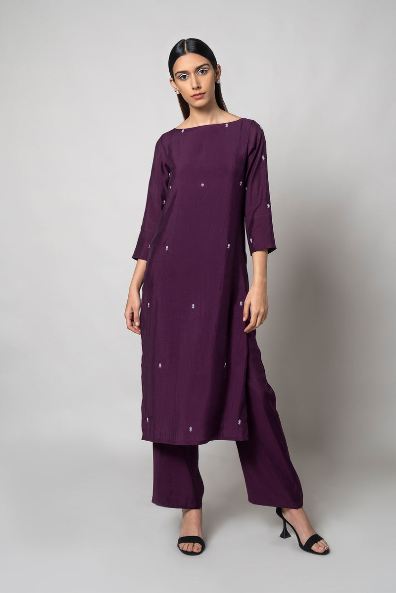 Plum Purple Silk Kurta Set - House of Ayuda