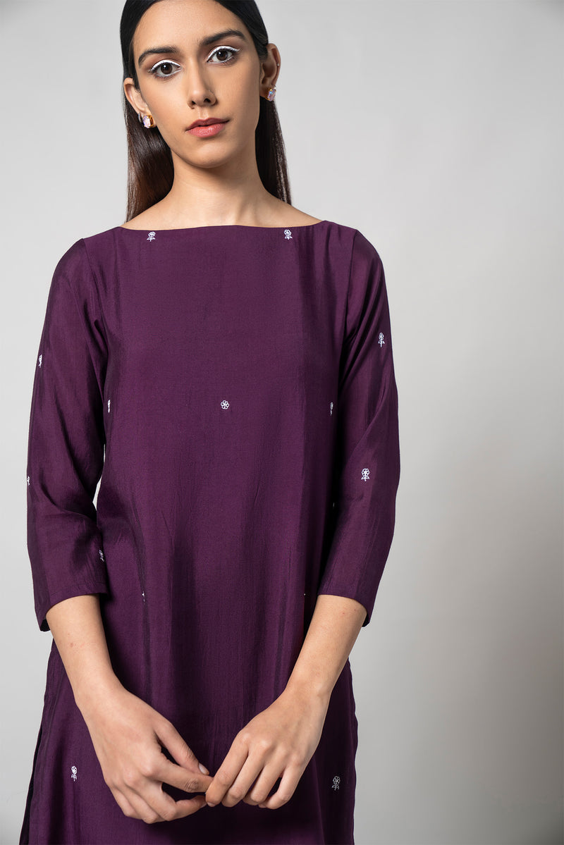 Plum Purple Silk Kurta Set - House of Ayuda