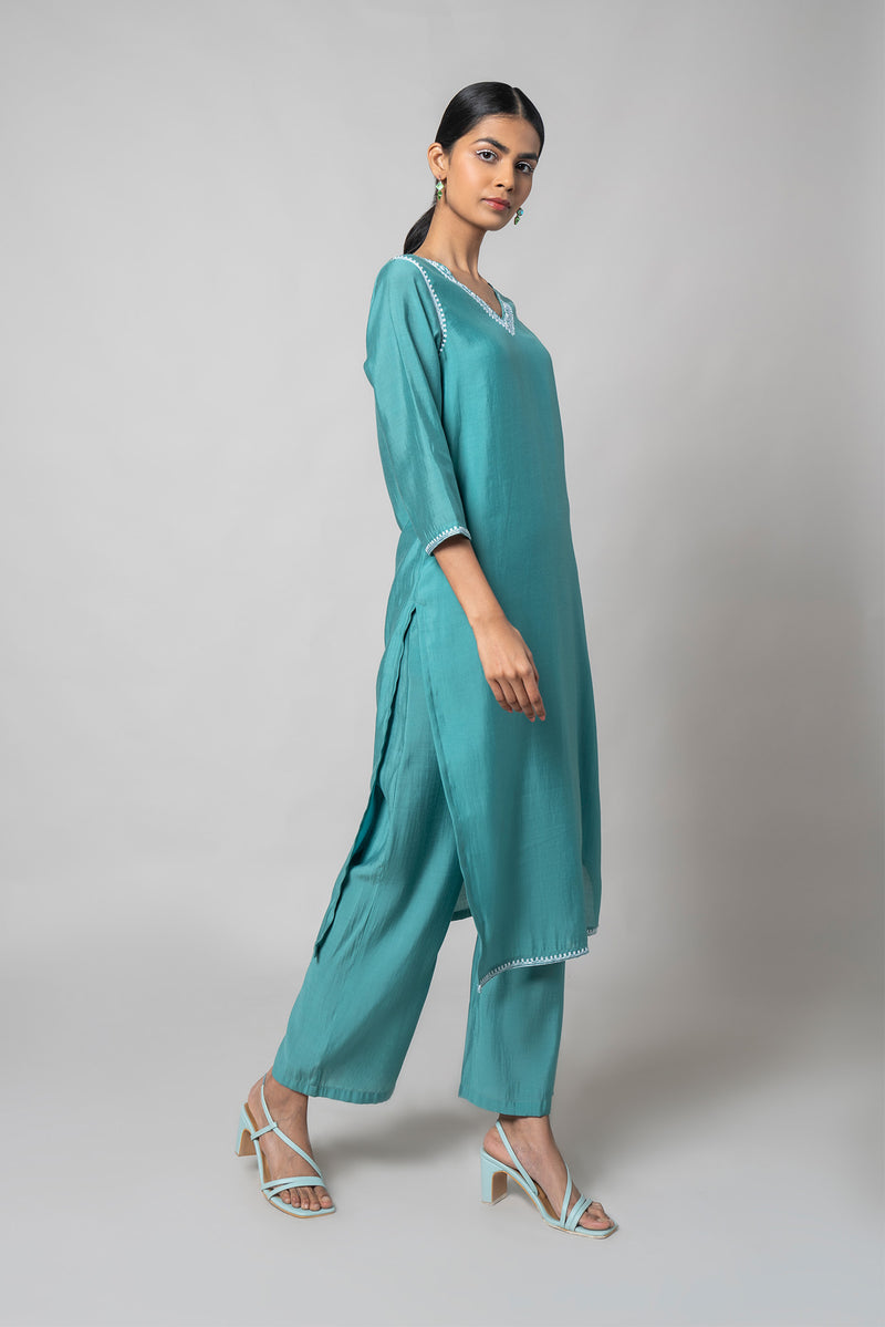 Blue Koi Silk Kurta Set - House of Ayuda