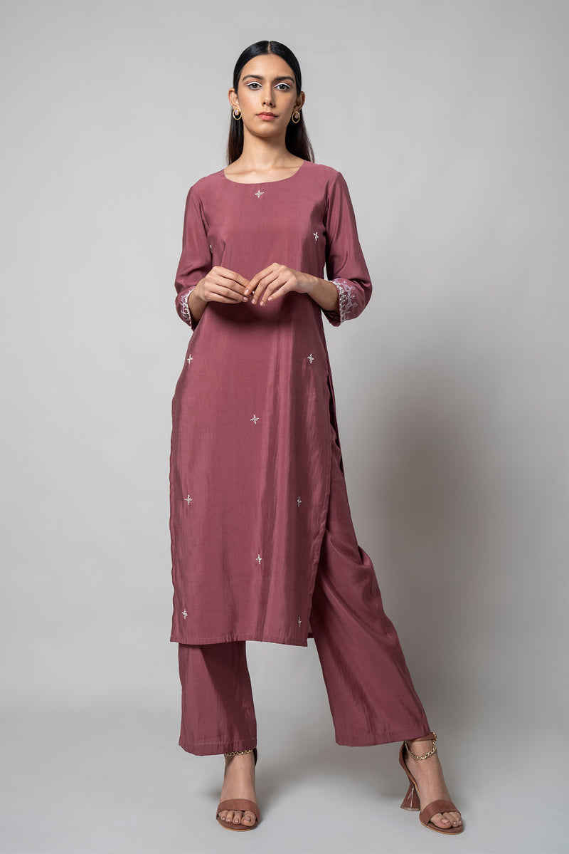 Turkish Rose Silk Kurta Set - House of Ayuda