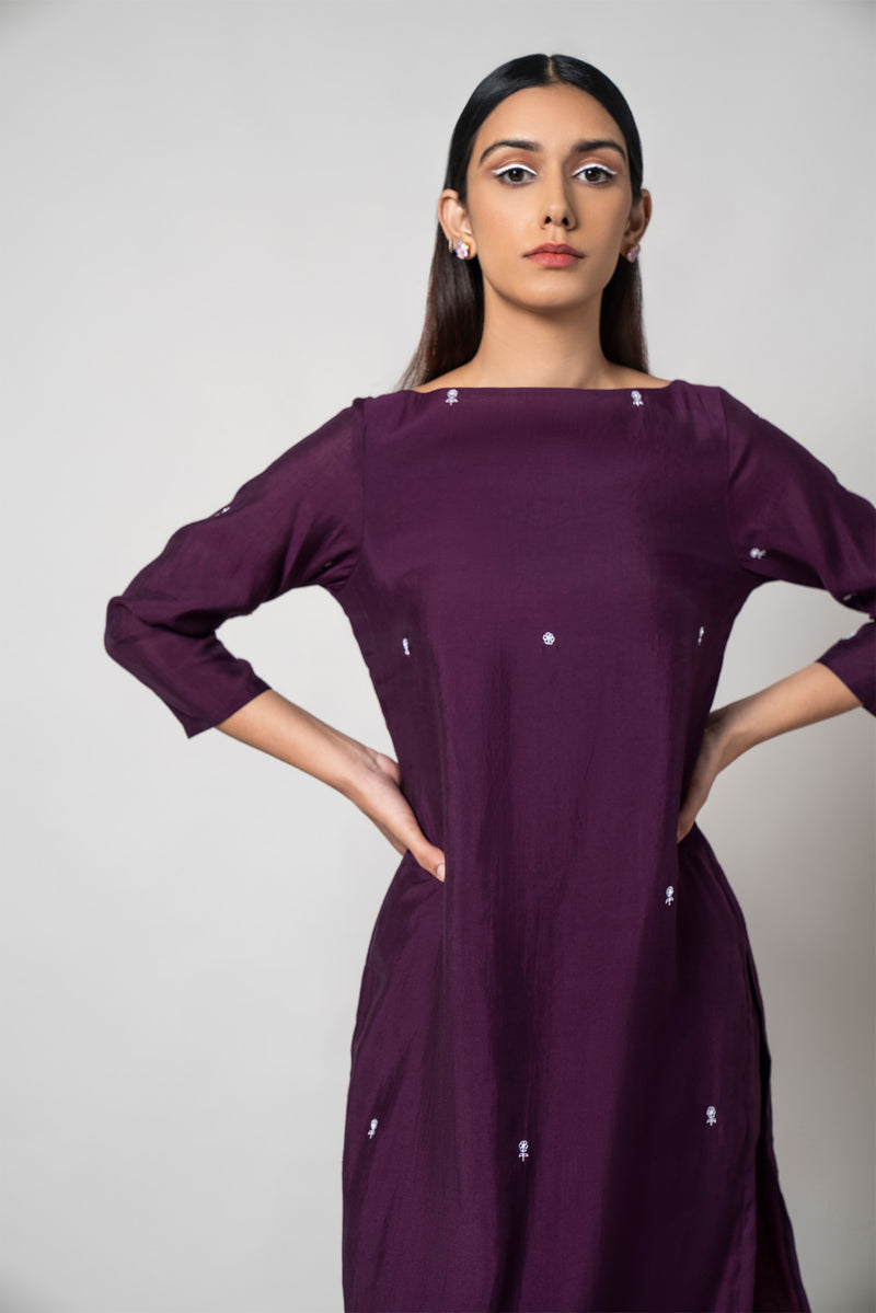 Plum Purple Silk Kurta Set - House of Ayuda