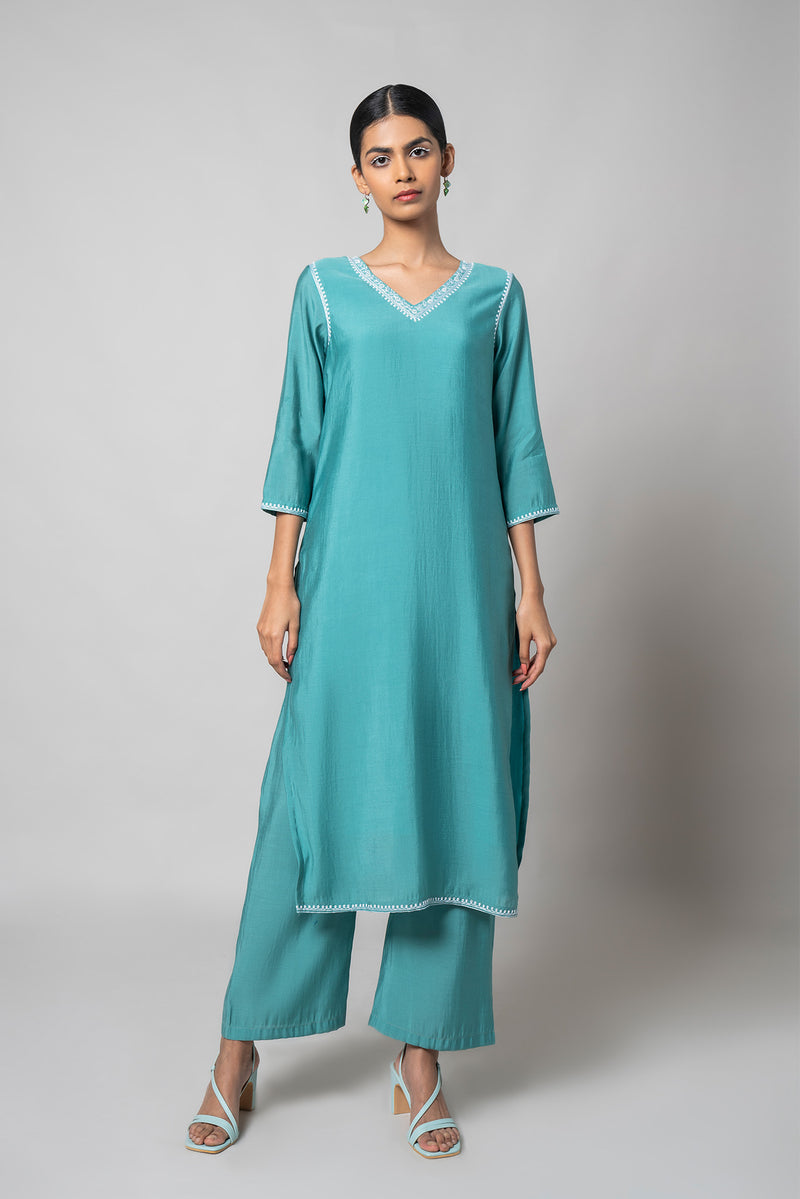 Blue Koi Silk Kurta Set - House of Ayuda