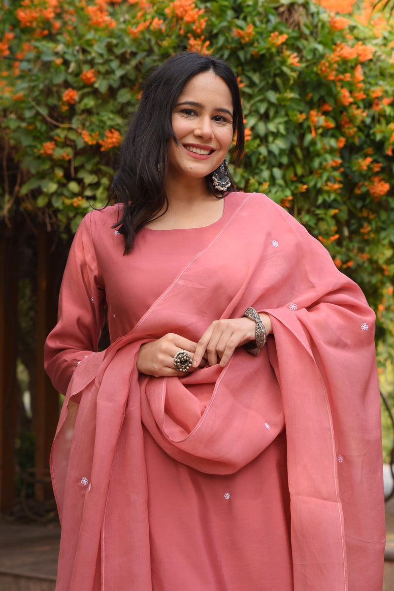 Dusty Rose Silk Kurta Set - House of Ayuda