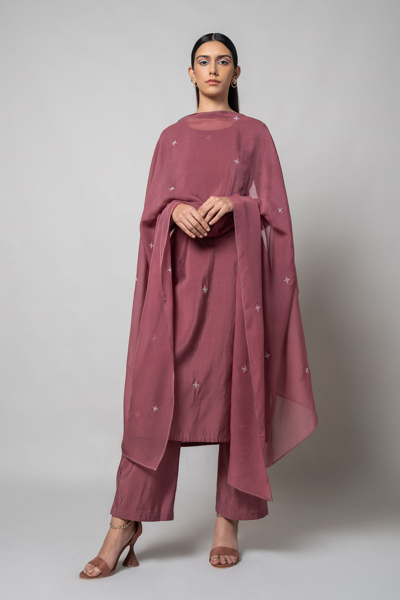 Turkish Rose Silk Kurta Set - House of Ayuda