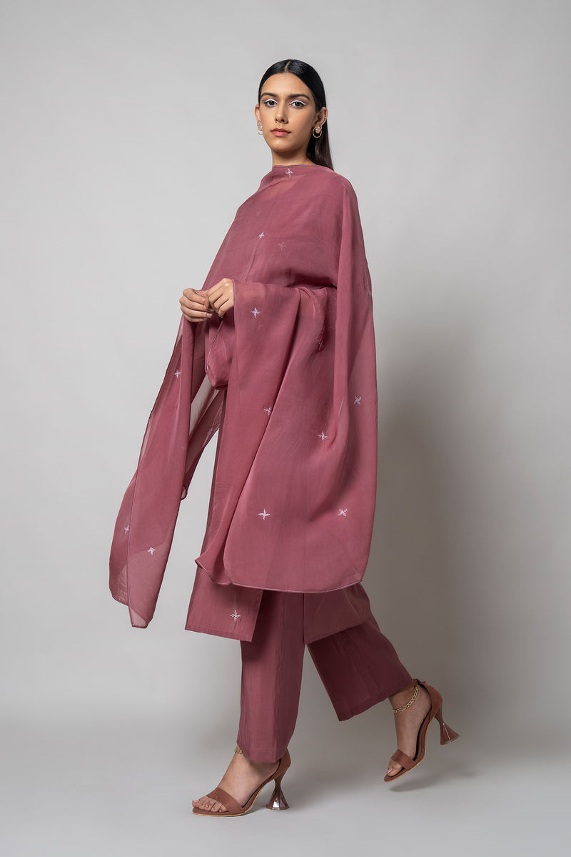 Turkish Rose Silk Kurta Set - House of Ayuda