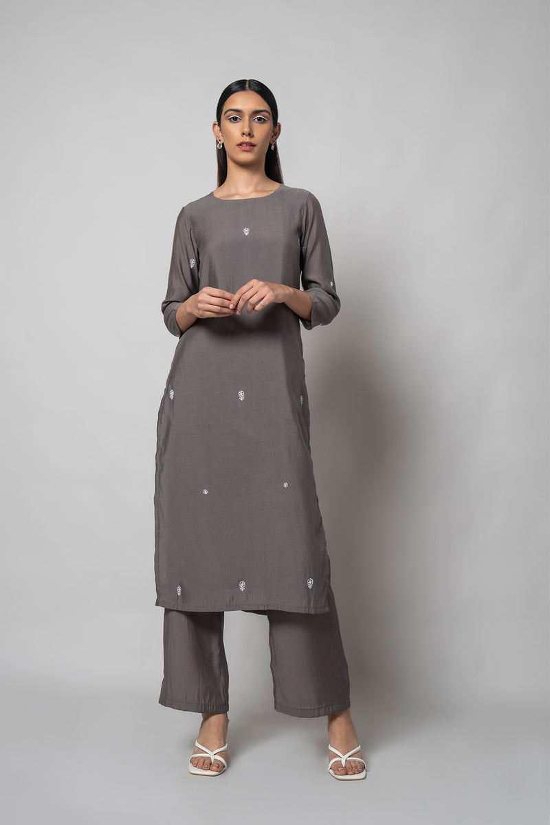 Davy Grey Silk Kurta Set - House of Ayuda