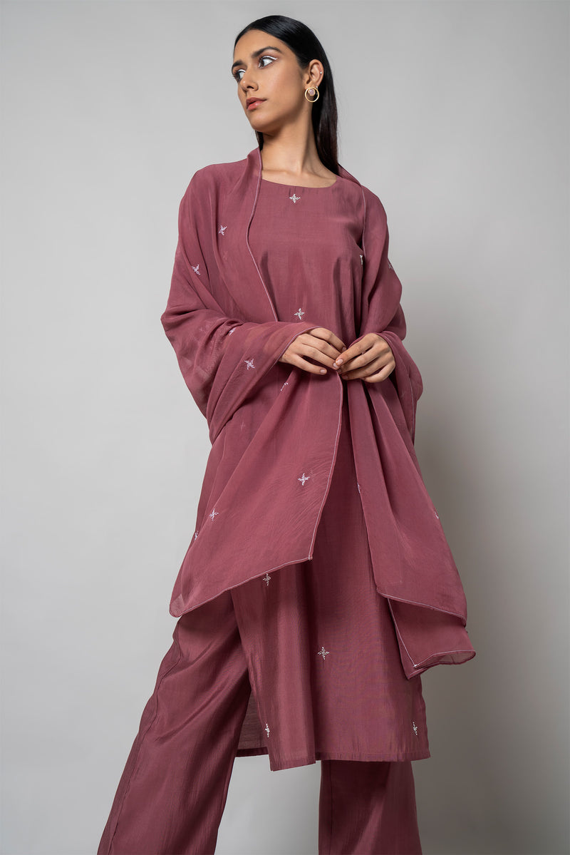 Turkish Rose Silk Kurta Set - House of Ayuda