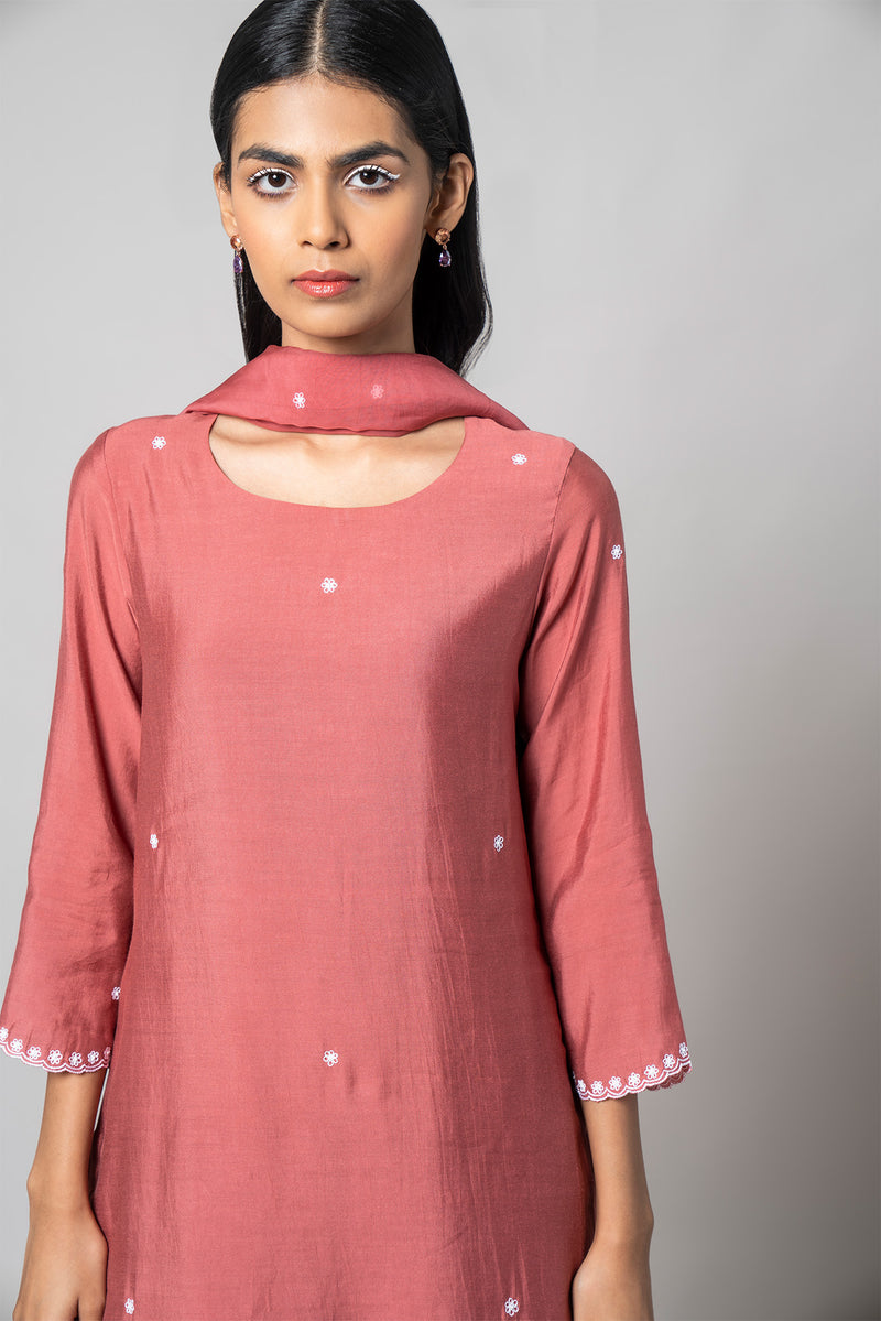 Dusty Rose Silk Kurta Set - House of Ayuda