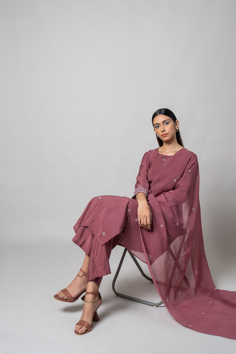 Turkish Rose Silk Kurta Set - House of Ayuda