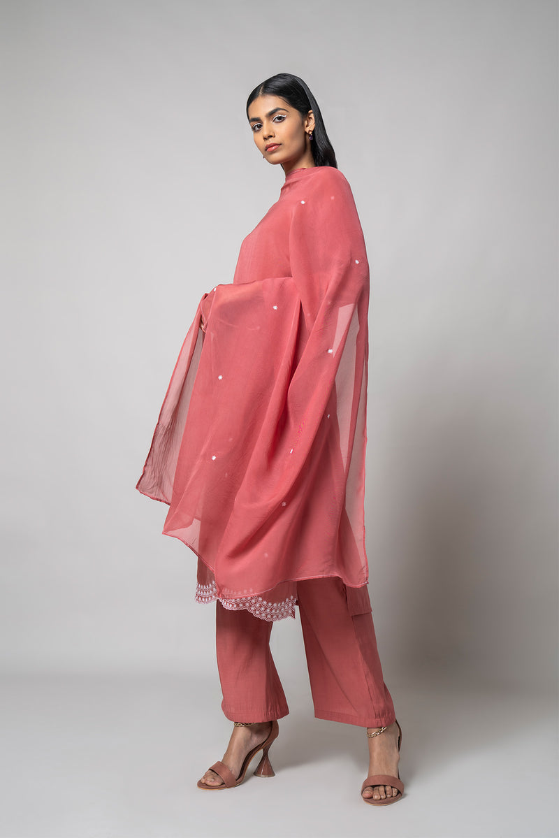 Dusty Rose Silk Kurta Set - House of Ayuda