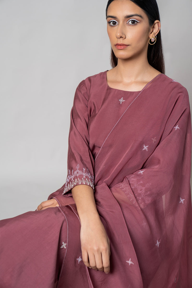 Turkish Rose Silk Kurta Set - House of Ayuda