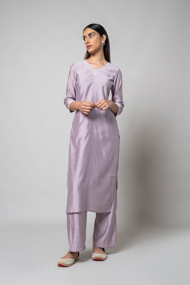 Wisteria Purple Silk Kurta Set - House of Ayuda