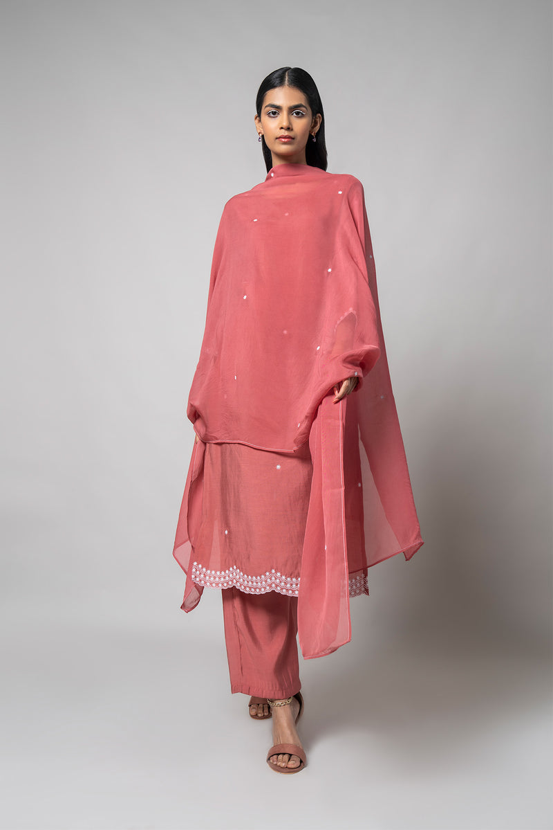 Dusty Rose Silk Kurta Set - House of Ayuda