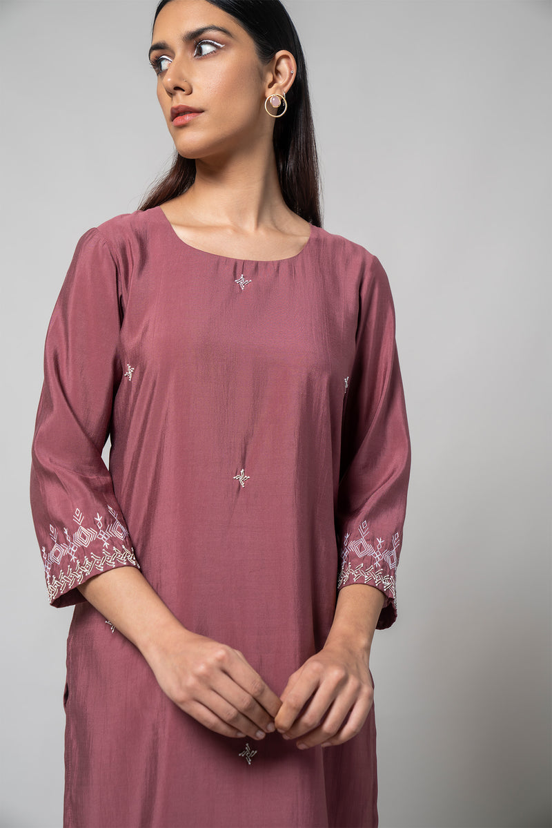 Turkish Rose Silk Kurta Set - House of Ayuda