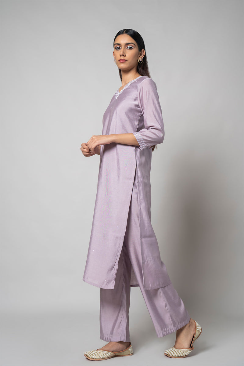 Wisteria Purple Silk Kurta Set - House of Ayuda